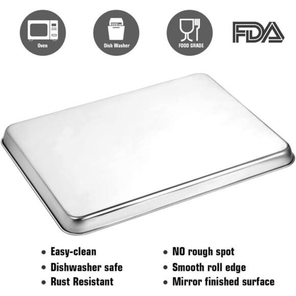 Baking Sheet Set of 2, Wildone Stainless Steel Baking Tray Cookie Pan - Picture 3 of 8